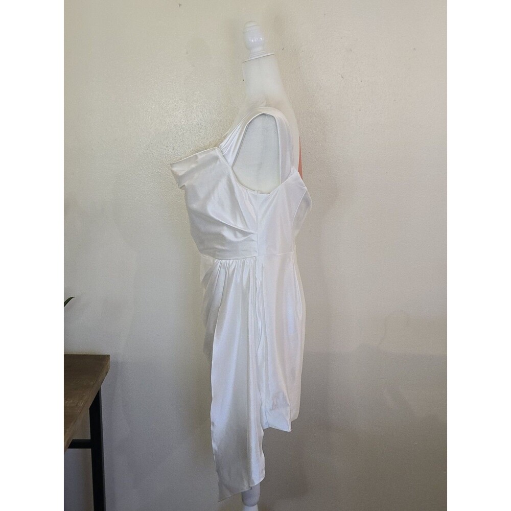 KissProm Zephyra Sheath Off Shoulder Satin White Mini Dress Sz 18 Bridal Wedding - Picture 4 of 15